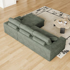 114.5'Corduroy Modular Foam Sofa, Recliner Seat Reversible Sofa, 2 in 1 Sofa with Recliner and L Shaped Sofa Combination with Three Cushion Neck Pillow Combination and Two Throw Pillows WT655