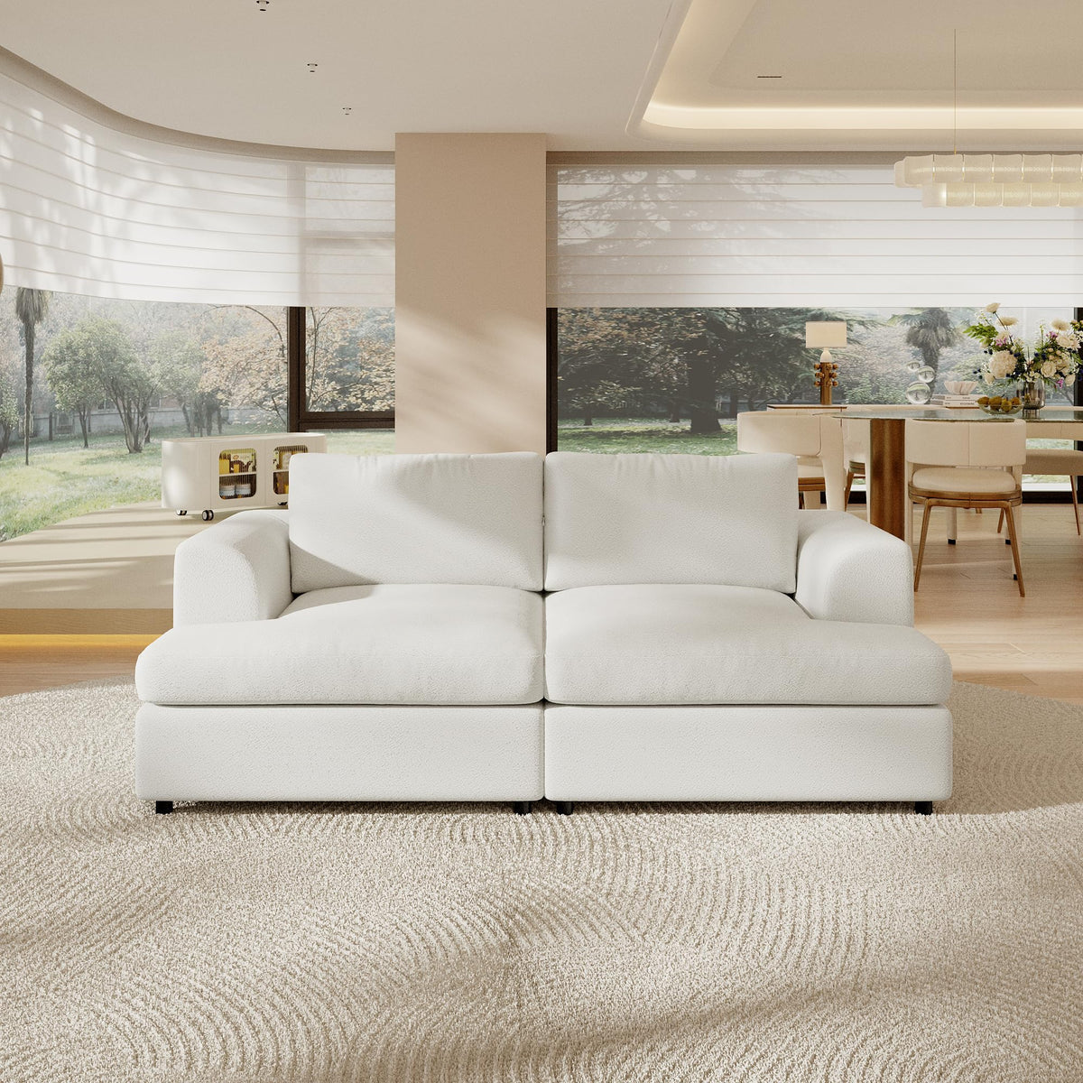 118" V Shape Sectional Sofa Couch, Modern Modular Boucle Cloud Couch with Flexible Layout, Oversized Comfy Upholstered Modular 5-Seats Sectional Couch, White