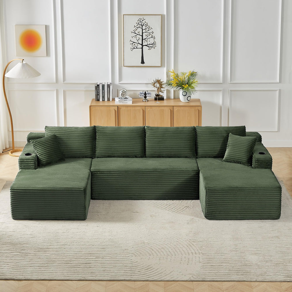 125" Modular Sectional Sofa,Cloud Sectional Couch with Deep Seat,Boneless Couches for Living Room,No Assembly Required-Green