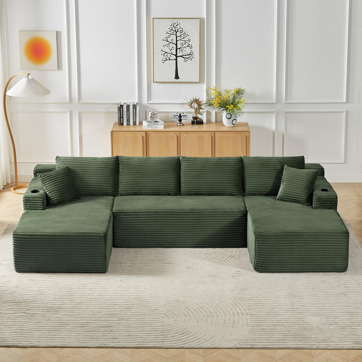 125" Modular Sectional Sofa,Cloud Sectional Couch with Deep Seat,Boneless Couches for Living Room,No Assembly Required-Green