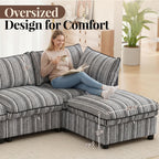 125" Modular Sectional Couch with Hidden Storage, Convertible L U Shaped Sleeper Sofa Bed with Stripe Pattern, 8 Seat Modular Sectional Couch with Ottoman Chaise & Removable Covers for Living Room
