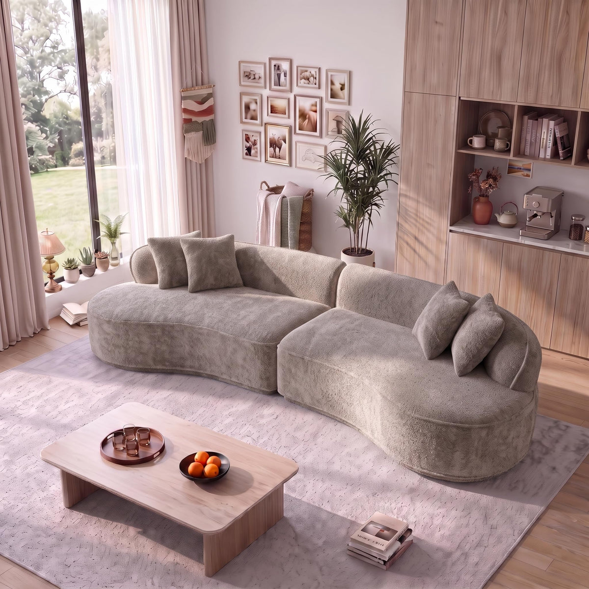 114" Curved Oversized Sectional Sofa,Modern Sherpa 4-Seater Extra Deep & Wide Seat Cloud Couch with 4 Throw Pillows,couches for Living Room&Apartment,No Assembly Required,White
