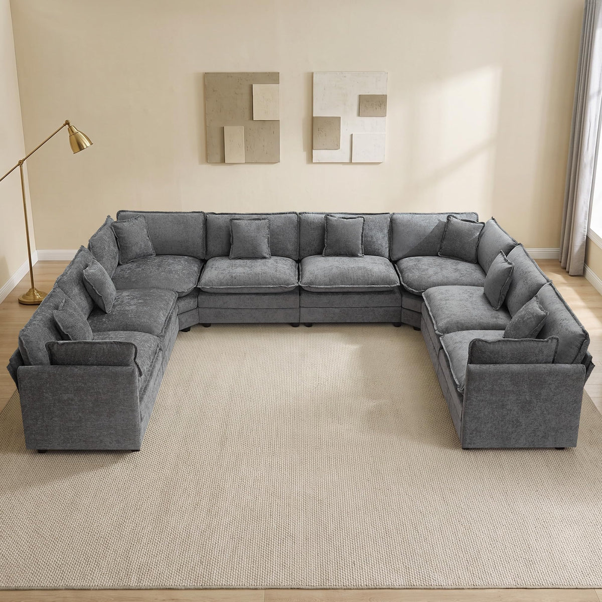 113" V-Shaped Cloud Couch, Modular Sectional for Living Room, Light Grey