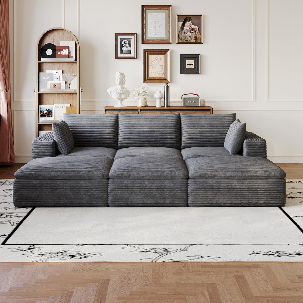 102" Oversized Boneless Modular Sectional Sofa Cloud Couch with 3 Ottomans Convertible Sleeper Sofa Bed for Living Room - No Assembly Floor Compression Sofa with Memory Foam and Deep Seat