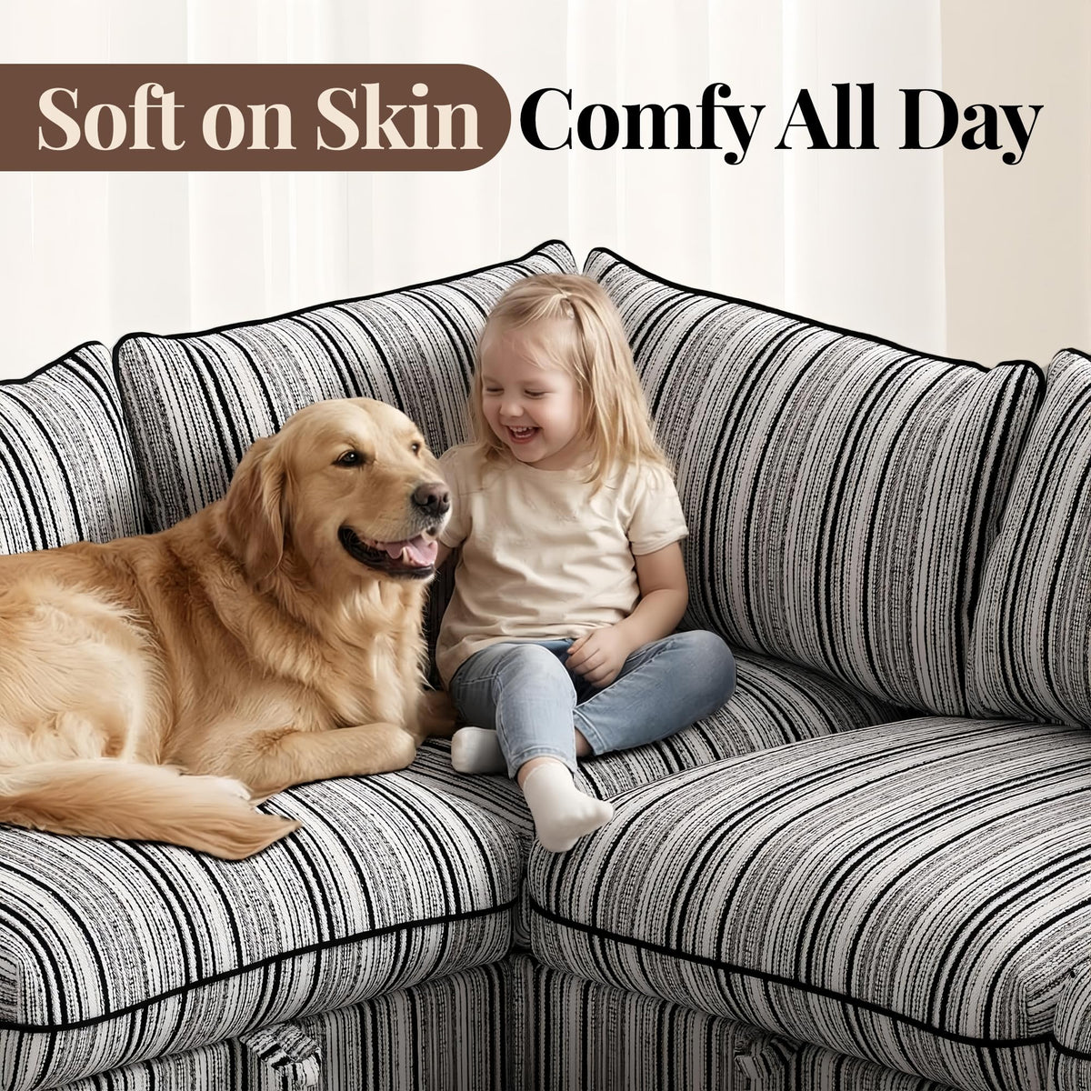 125" Modular Sectional Couch with Hidden Storage, Convertible L U Shaped Sleeper Sofa Bed with Stripe Pattern, 8 Seat Modular Sectional Couch with Ottoman Chaise & Removable Covers for Living Room