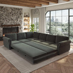 118'' Pull Out Couch, Convertible Sleeper Sofa Bed, Upholstered Sectional Sofa, Chenille L-Shaped Couch with Nailhead Trim, Modern Sectional Couches for Living Room, Apartment, Dark Grey