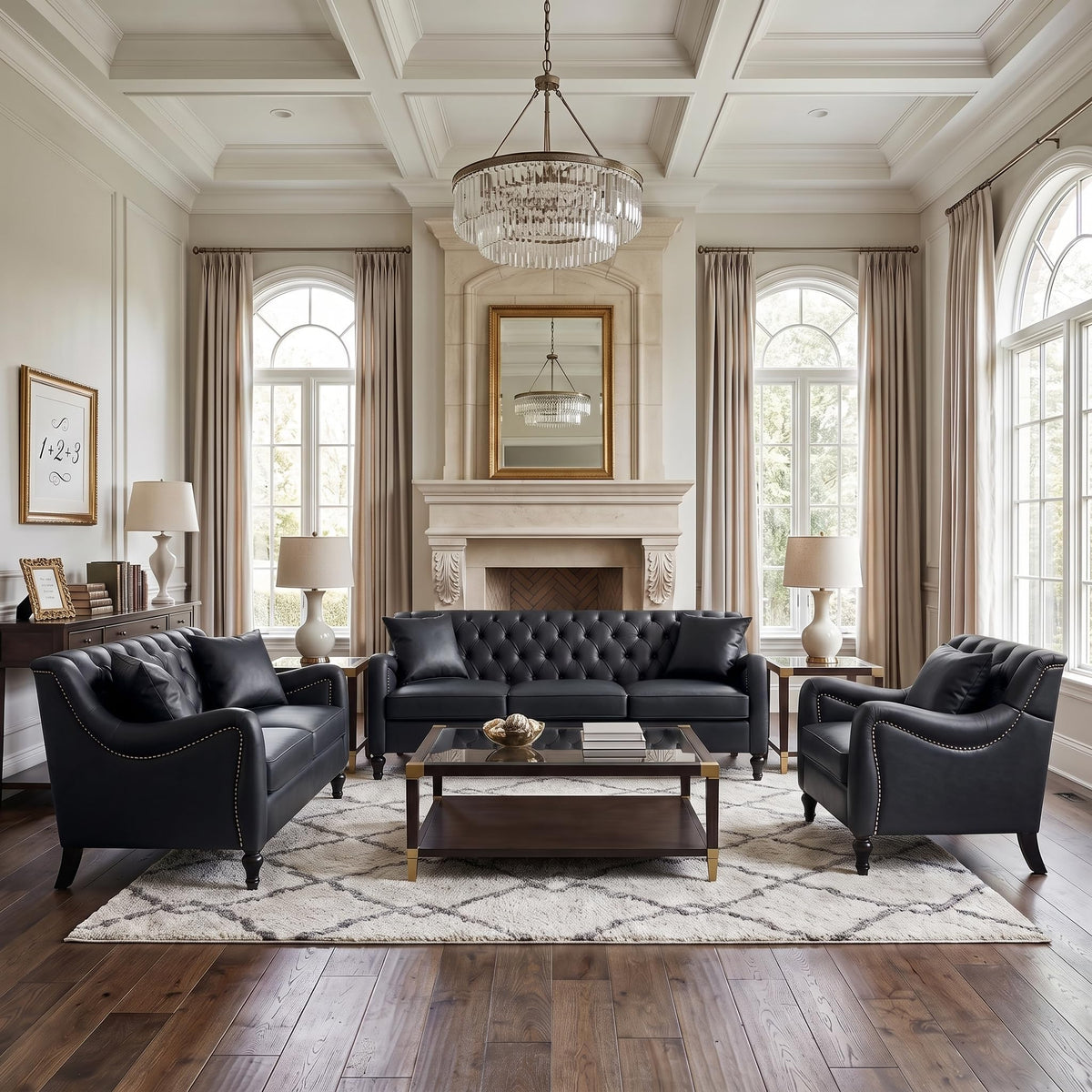 103" PU Leather Chesterfield L Shaped Sectional Sofa Couch, Dark Brown