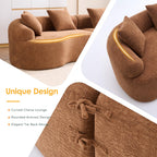 110.2" Boneless Curved Modular Sofa, Modern S-Shaped Chenille Upholstered Couch with 4 Pillows, Spring & Foam Support Soft Packed Sofa for Small Space Living Room, Home Decor (Caramel, 4)