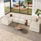 Vesgantti 141.7" Boneless Sectional Sofa with Chaise, 7 Seater Couch, Beige