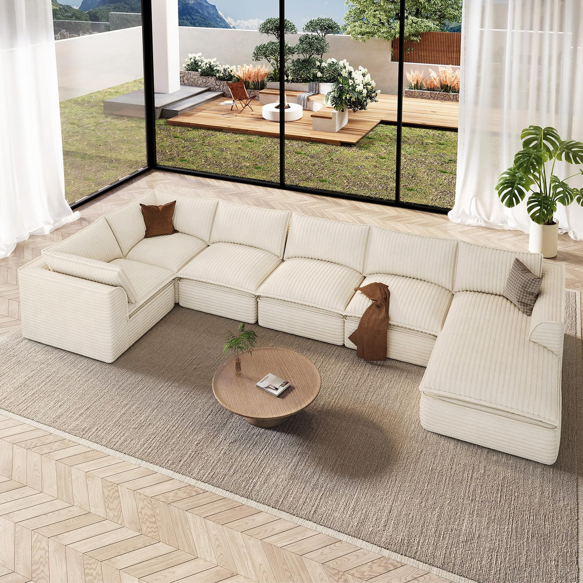 Vesgantti 141.7" Boneless Sectional Sofa with Chaise, 7 Seater Couch, Beige