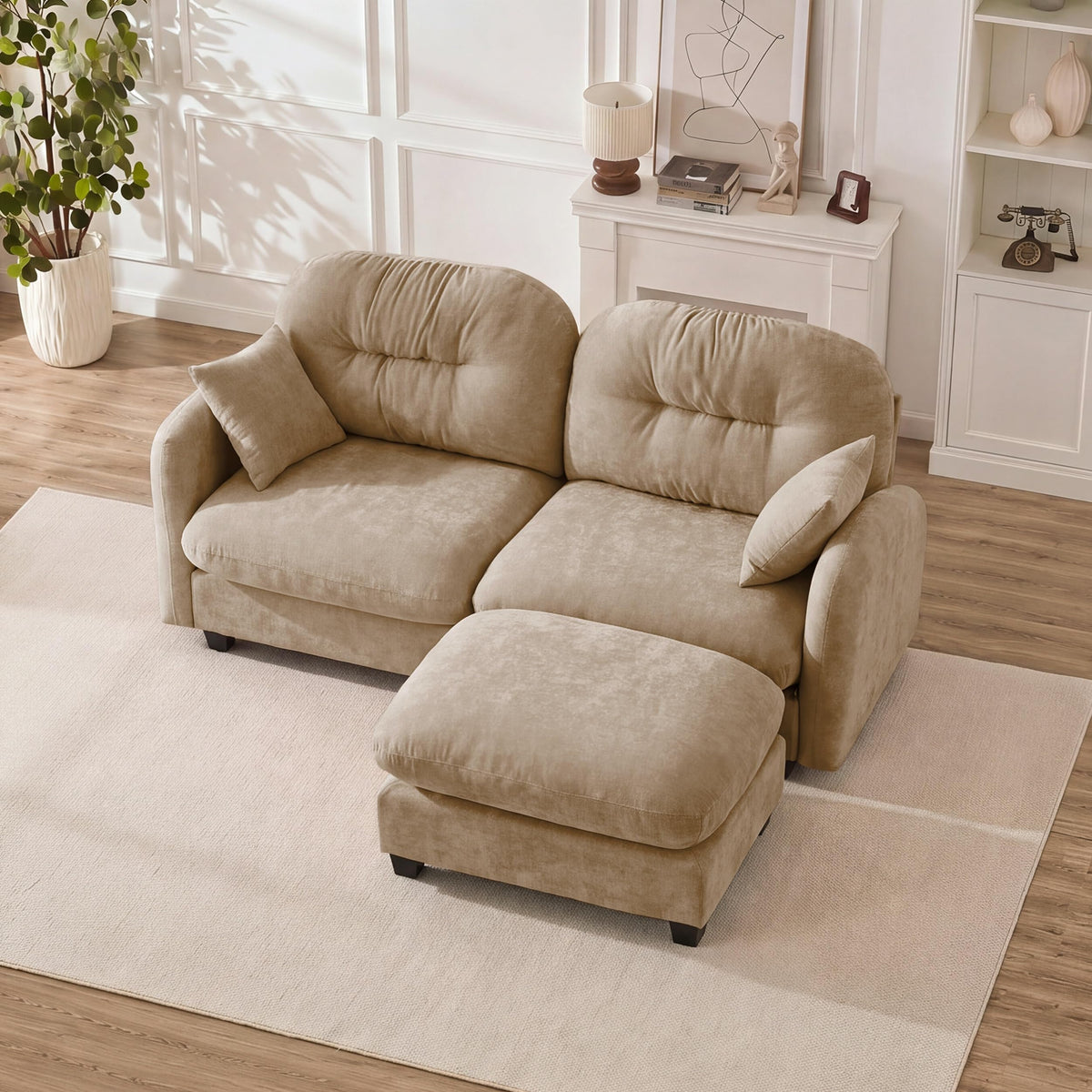 107" Modular Sectional Sofa with Ottoman Pink Chenille L Shaped Couch