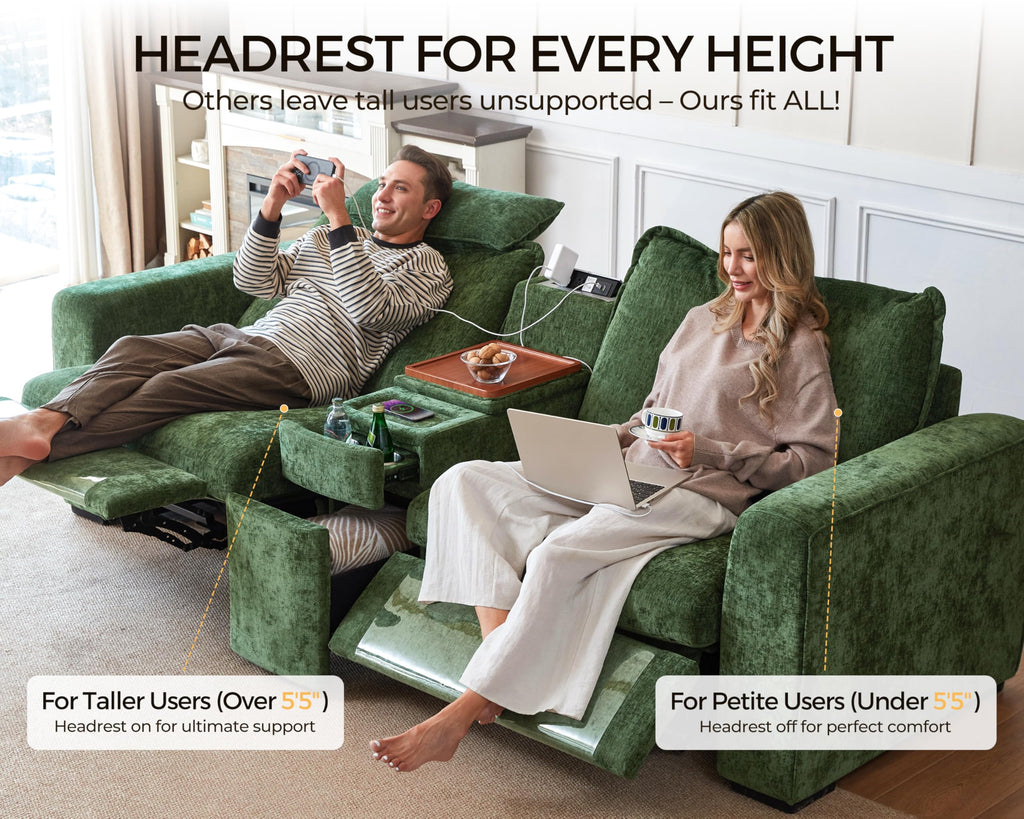 125" Modular Power Reclining Sectional 3 Seater Sofa with Ottoman, Chenille
