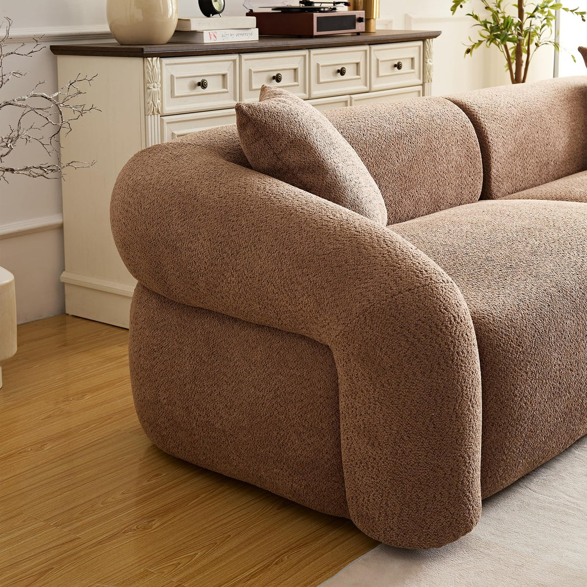 103.5” Sectional Sofa, Modern 3-Seater Boucle Fabric Couch, Comfy Oversized Modular Couches for Living Room, Office, Apartment (Camel)