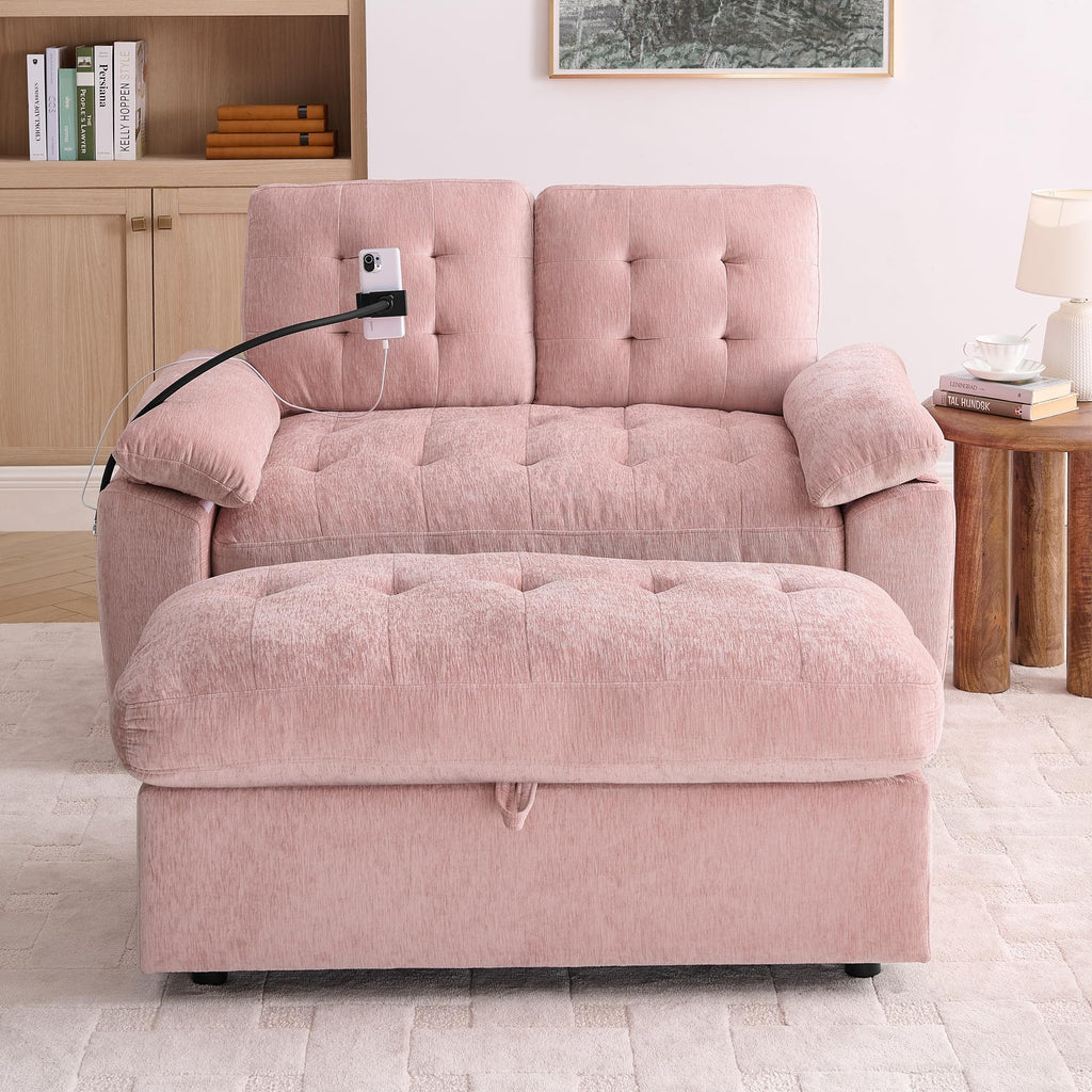 Tufted Recliner Loveseat Sofa with Storage Ottoman Sets for Living Room