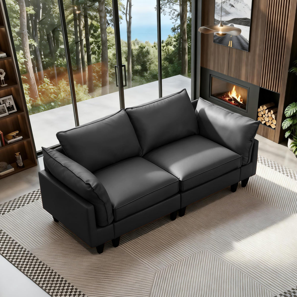 126" L Shaped Faux Leather Couch with Deep Seat for Living Room, Grey