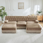 Velvet Modular Sectional Sofa, 135.6 Inch Chesterfield Style, Camel