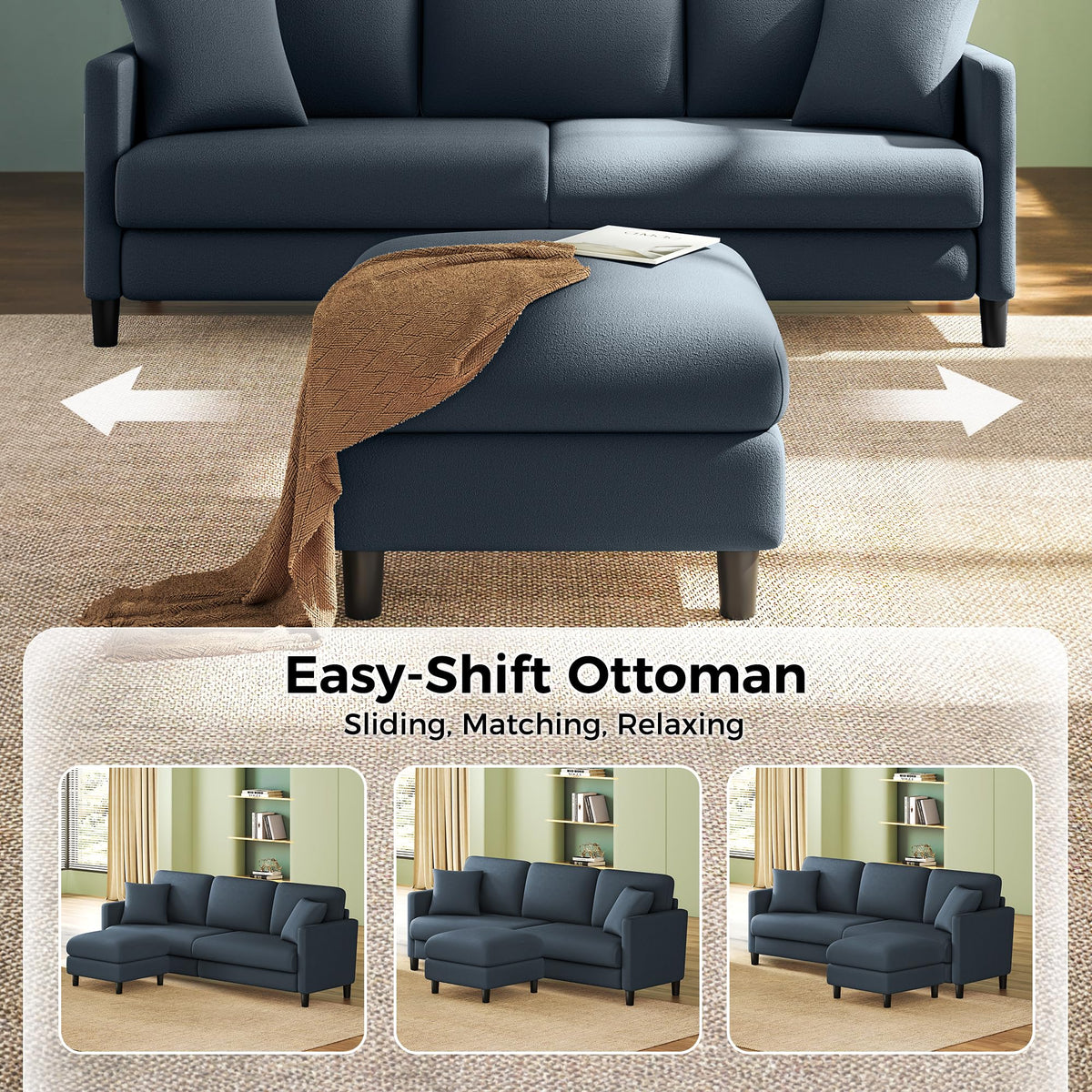 Welzona Loveseat Sofa, Teddy Love seat Couches 83", with 2 Storage Ottomans