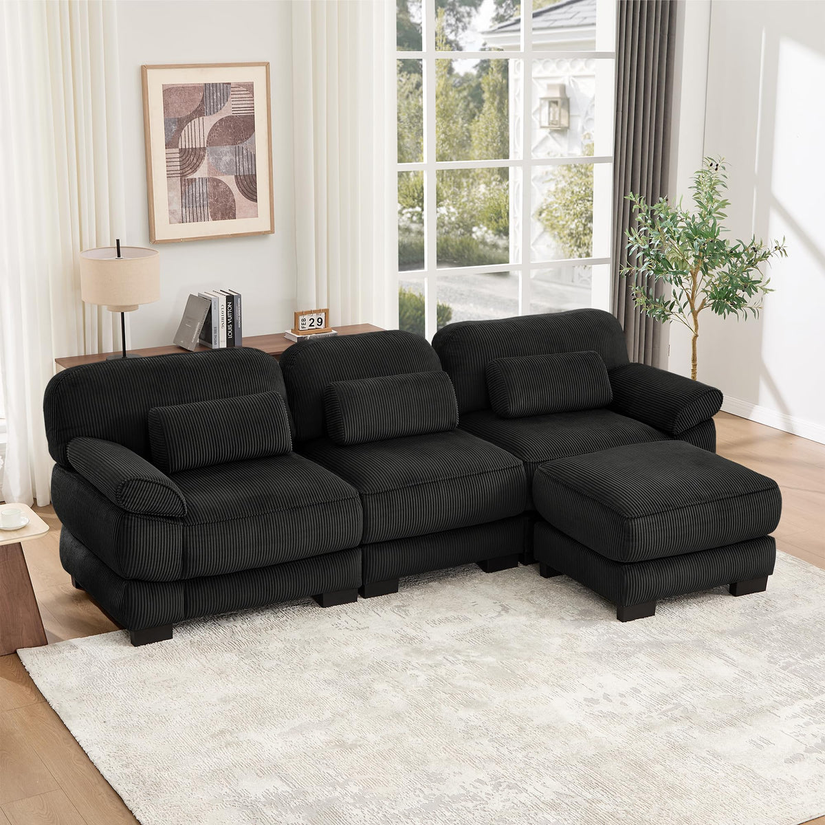 104'' Modular Sectional Couches, Cloud L Shaped Sofa for Living Room, Brown