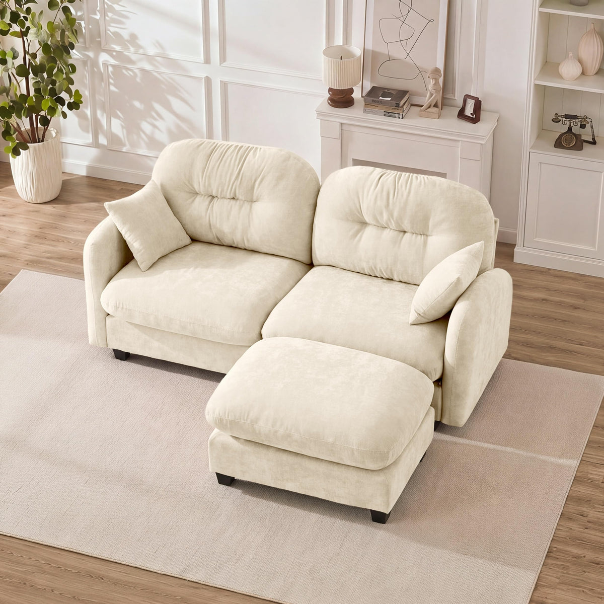 107" Modular Sectional Sofa with Ottoman Pink Chenille L Shaped Couch