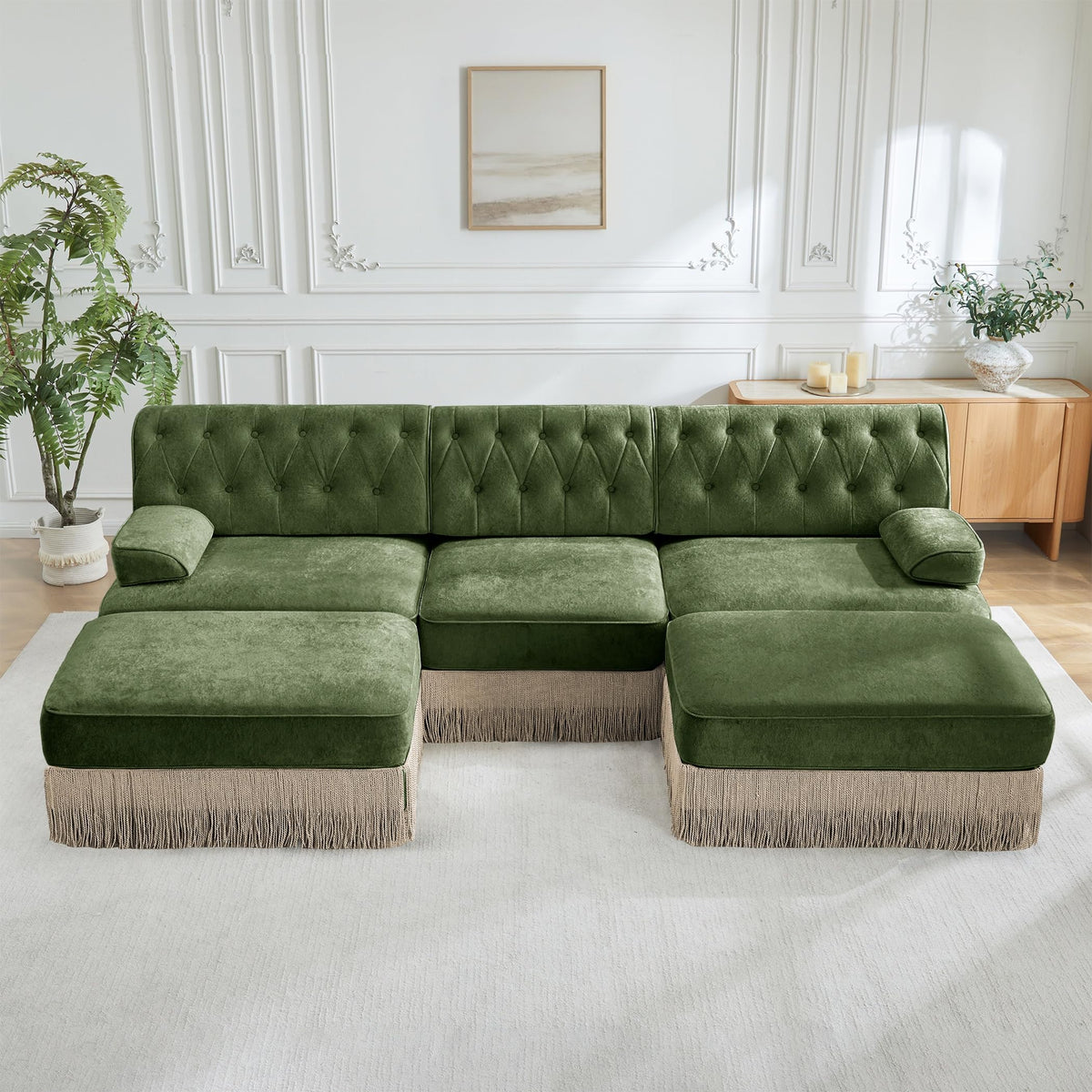 Velvet Modular Sectional Sofa, 135.6 Inch Chesterfield Style, Camel