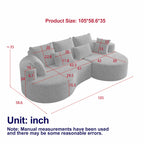 Upholstered Oversized Sectional Sofa, 105 Inch Chenille 4 Seater Extra Deep Wide Seat Curved Cloud Couch with 7 Pillows, Free Combination Sofa Couch for Living Room,Bedroom UP862