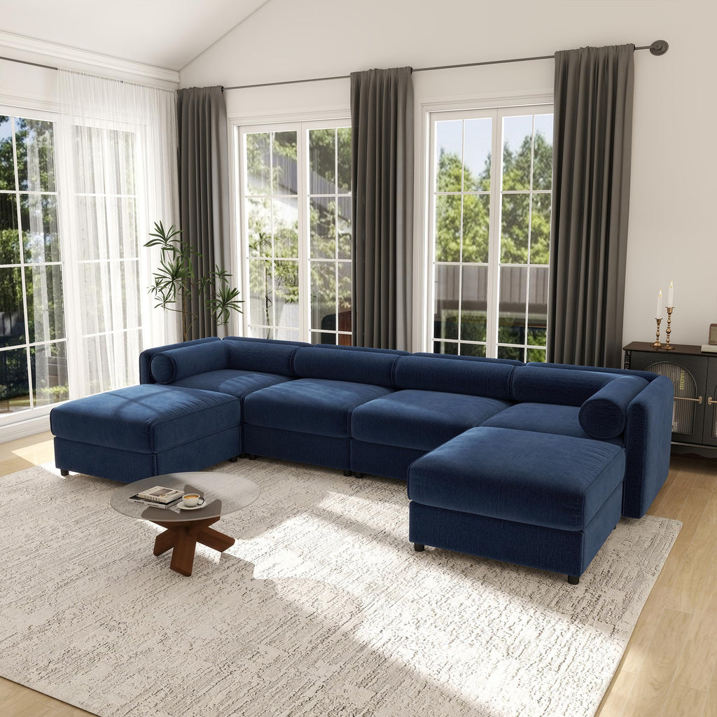 109'' Modular Sectional Sofa, Oversized 4 Seat L Shaped Couch with Storage Ottoman, Extra Deep Seat, Modern Comfy Convertible Chenille Sofa with Chaise, Lounge Couches for Living Room, Camel