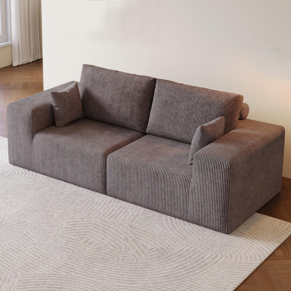 109" L-Shaped Corduroy Oversized Sectional Sofa w/Ottoman, Brown