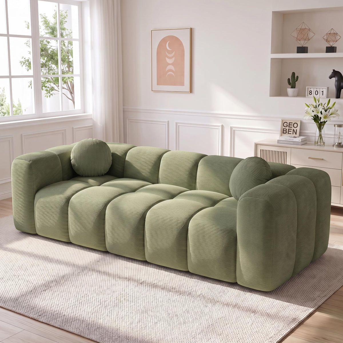 114" Curved Oversized Sectional Sofa,Modern Sherpa 4-Seater Extra Deep & Wide Seat Cloud Couch with 4 Throw Pillows,couches for Living Room&Apartment,No Assembly Required,White