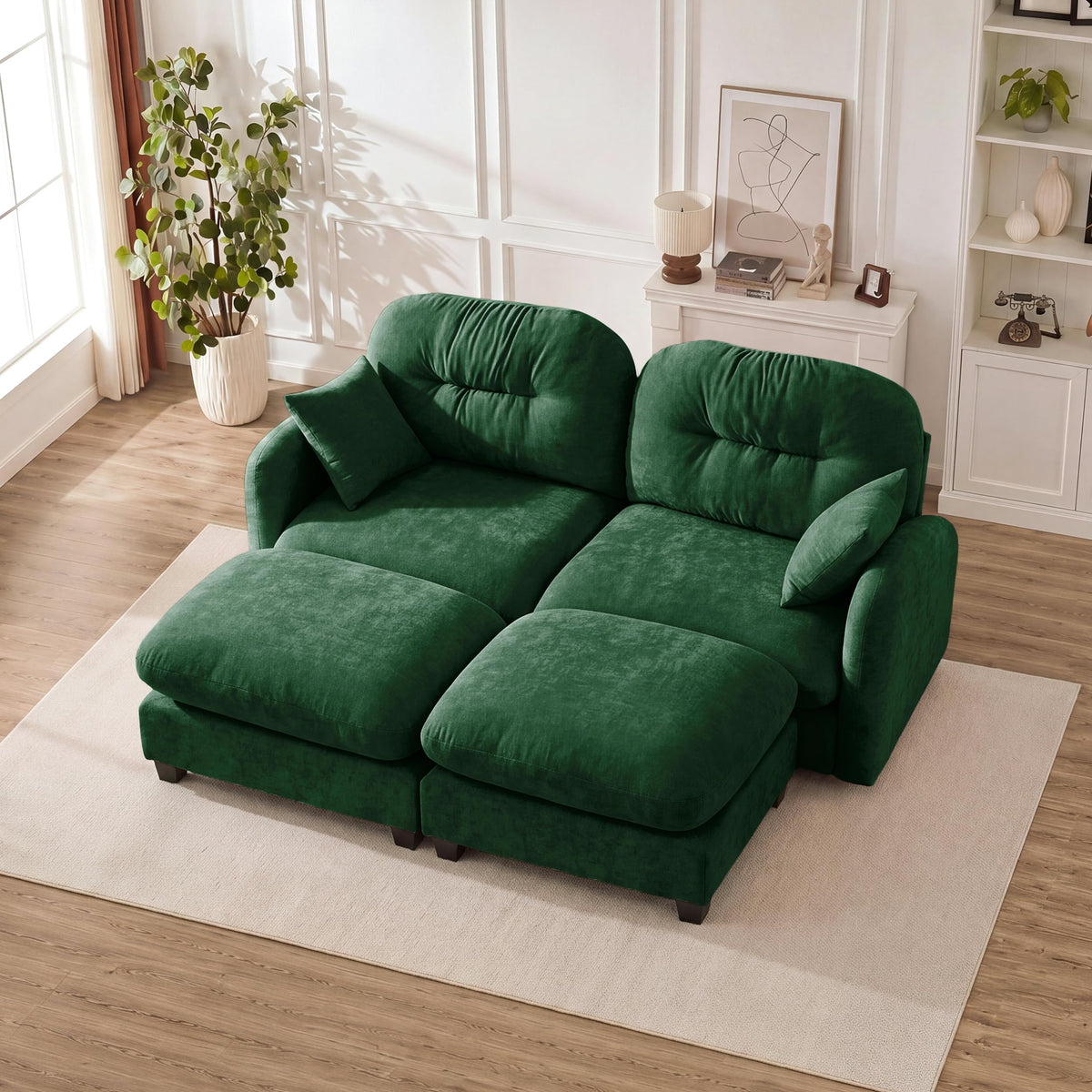 107" Modular Sectional Sofa with Ottoman Pink Chenille L Shaped Couch