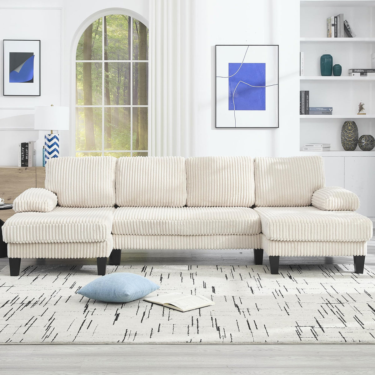 U Shaped Couch with Oversized Seat,4 Seat Sofa with Double Chaise,Comfortable and Indoor Furniture for Living Room,Apartment WG402