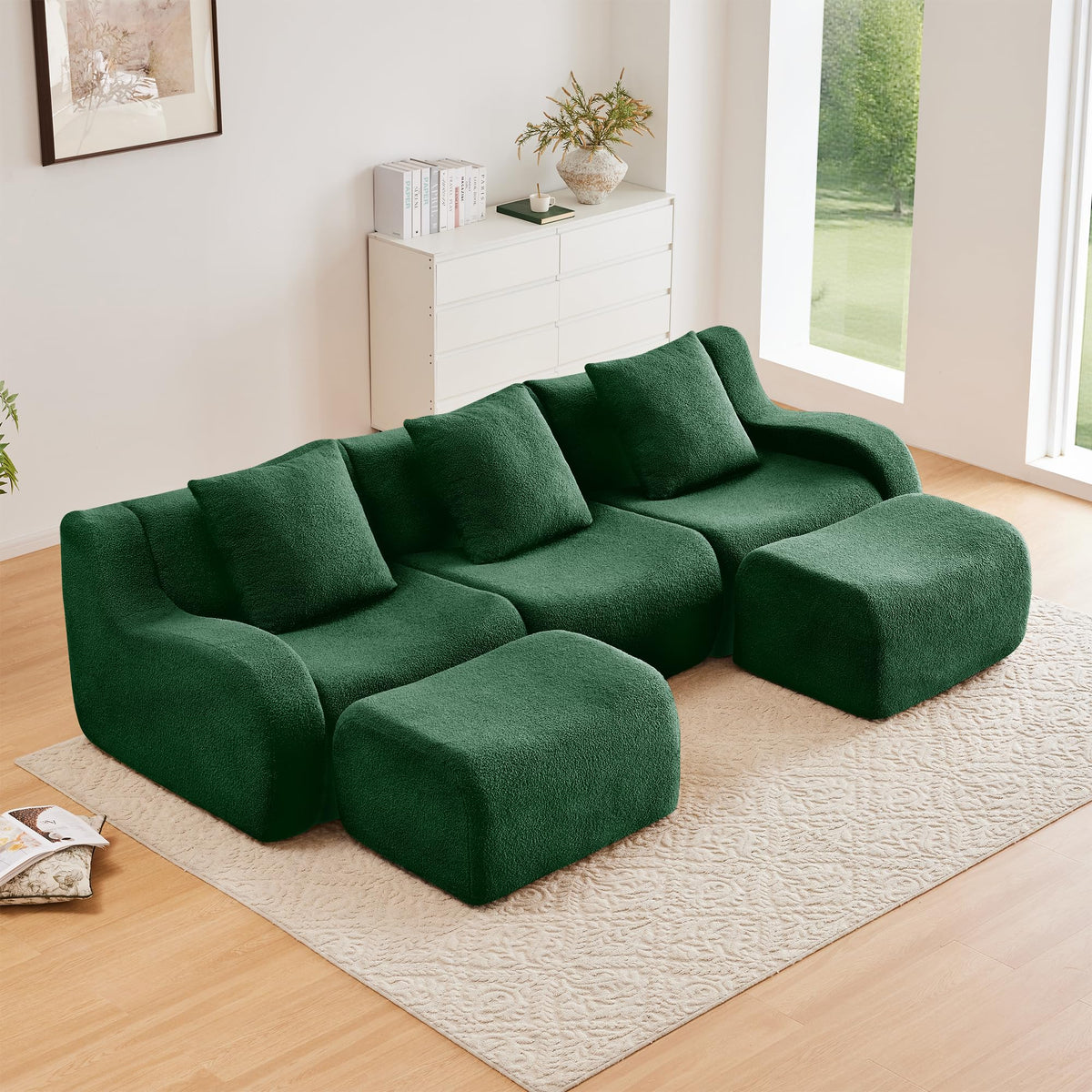 U-Shaped Teddy Sofa No Assembly Required for Apartments: Ready in 30 Seconds - After Move-in or Quick Living Room Setup - Anti-Slip Base & 32D High Density Sponge