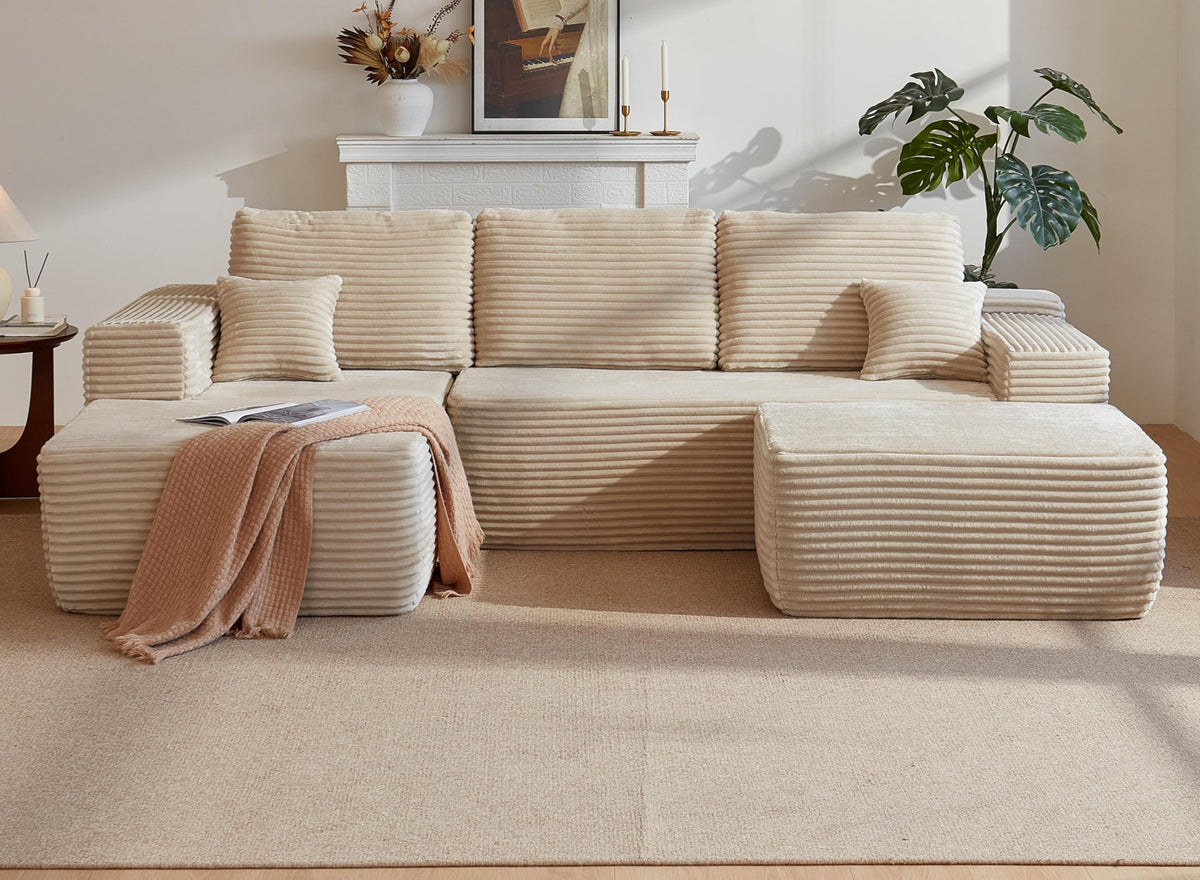 105.7" Cloud Sectional Couch with U Shaped Chaise,Modular Sofa with Deep Seat, Upholstered Couches for Living Room Bedroom,No Assembly Required,(Plush Fabric),Beige JB748