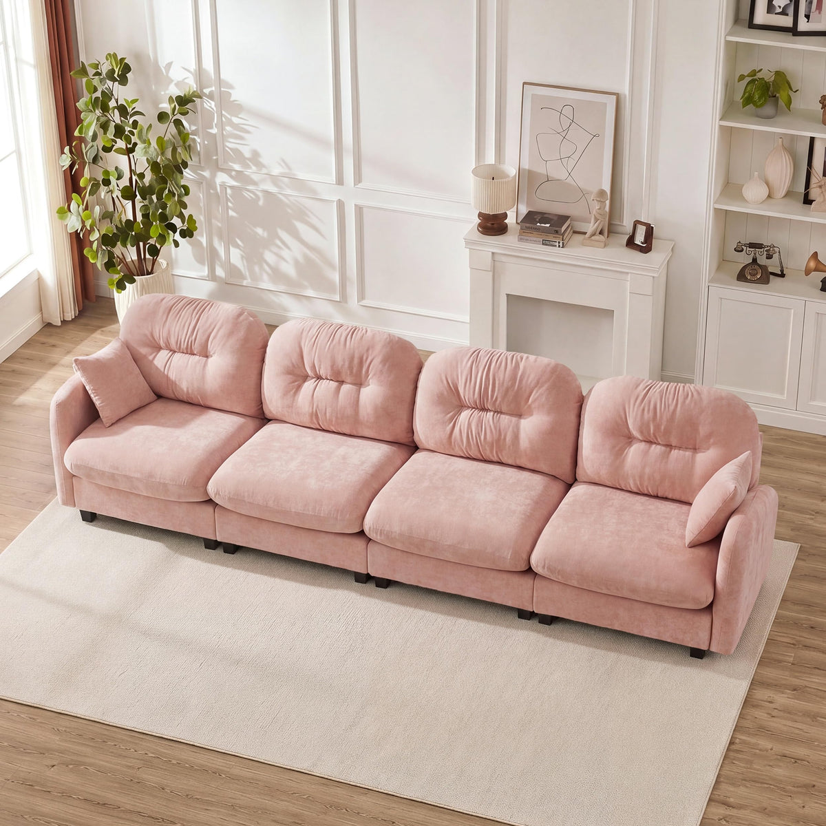 107" Modular Sectional Sofa with Ottoman Pink Chenille L Shaped Couch