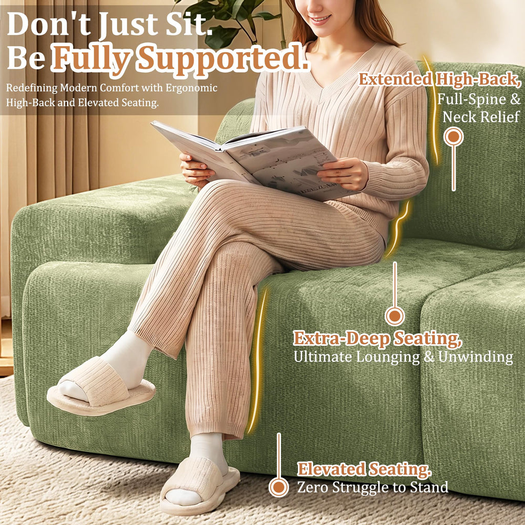 122" L-Shaped Modular Sectional Sofa, Oversized Boneless Cloud Couch for Living Room with Extra Deep Seat & High Back, Tool-Free No Assembly, Soft Chenille (Olive Green, 122 inch-L Shaped（3+1）)