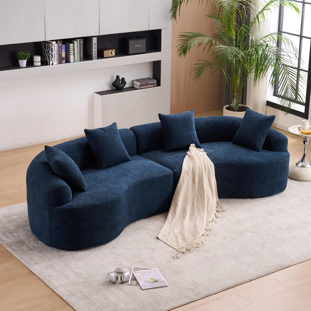 WILLIAMSPACE 132" Oversize Curved Sofa Couch for Living Room, Modern Luxury 2 Pieces Upholstered Cloud Sofa Curved Couch with Half Moon Design, Velvet 6 Seater Sofa for Apartment, No Assembly, Orange