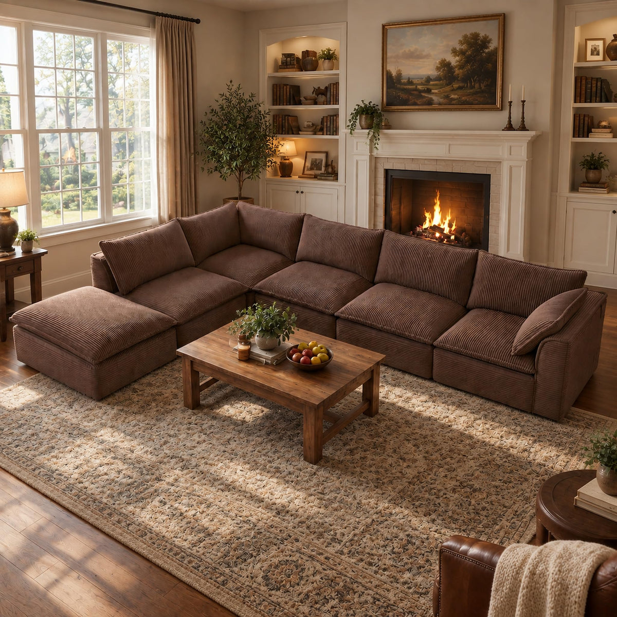 Vesgantti 141.7" Boneless Sectional Sofa with Chaise, 7 Seater Couch, Beige