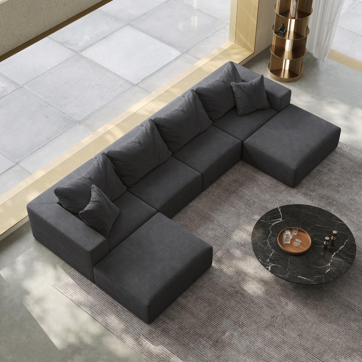 Tidyard Oversized Sponge Cloud L-Shaped Sectional Sofa Set with 6 Pillows, Modern Chenille Upholstered Modular Couch for Living Room or Bedroom, No Assembly Required, Free Combination Design, 16?