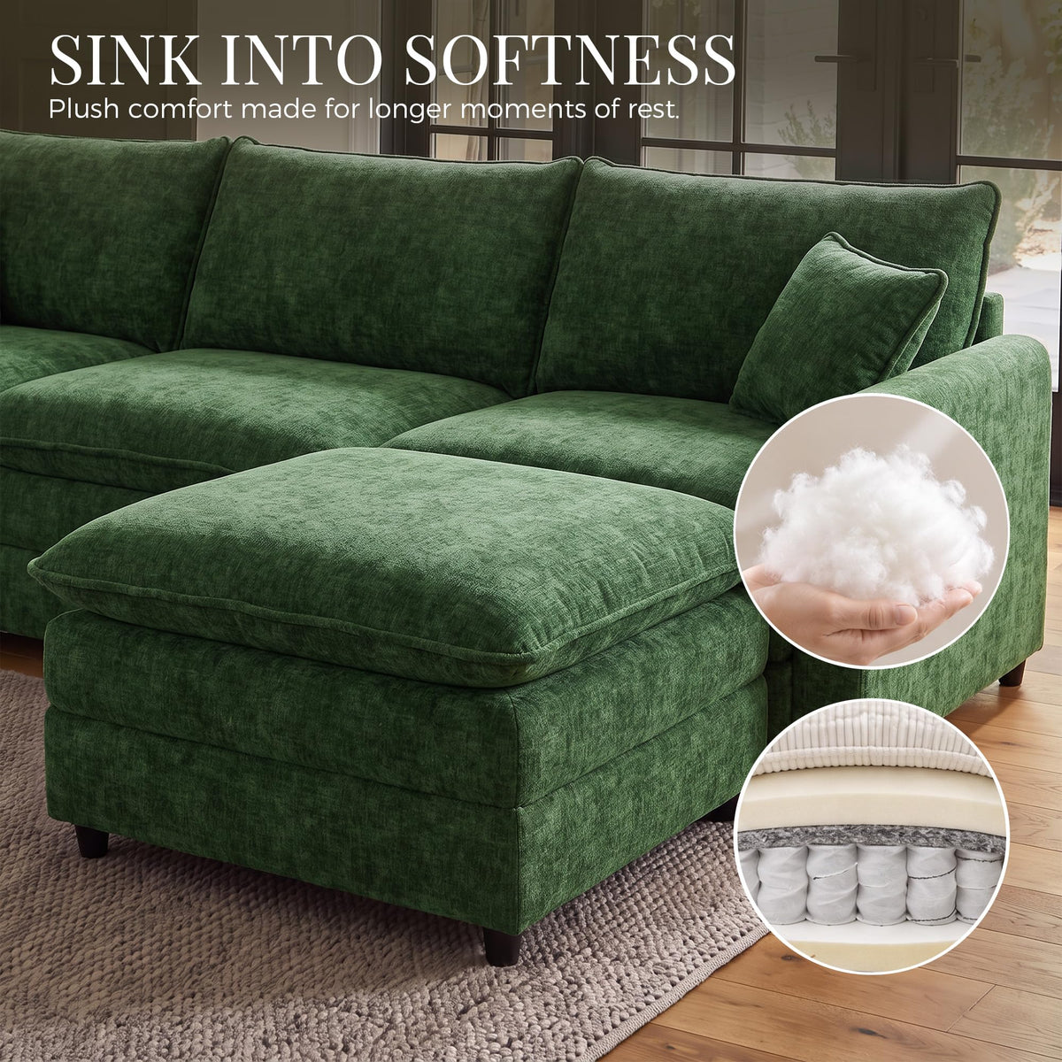 111" Modular Sectional Sofa, Deep Seat Cloud Couch Sectional with Ottoman