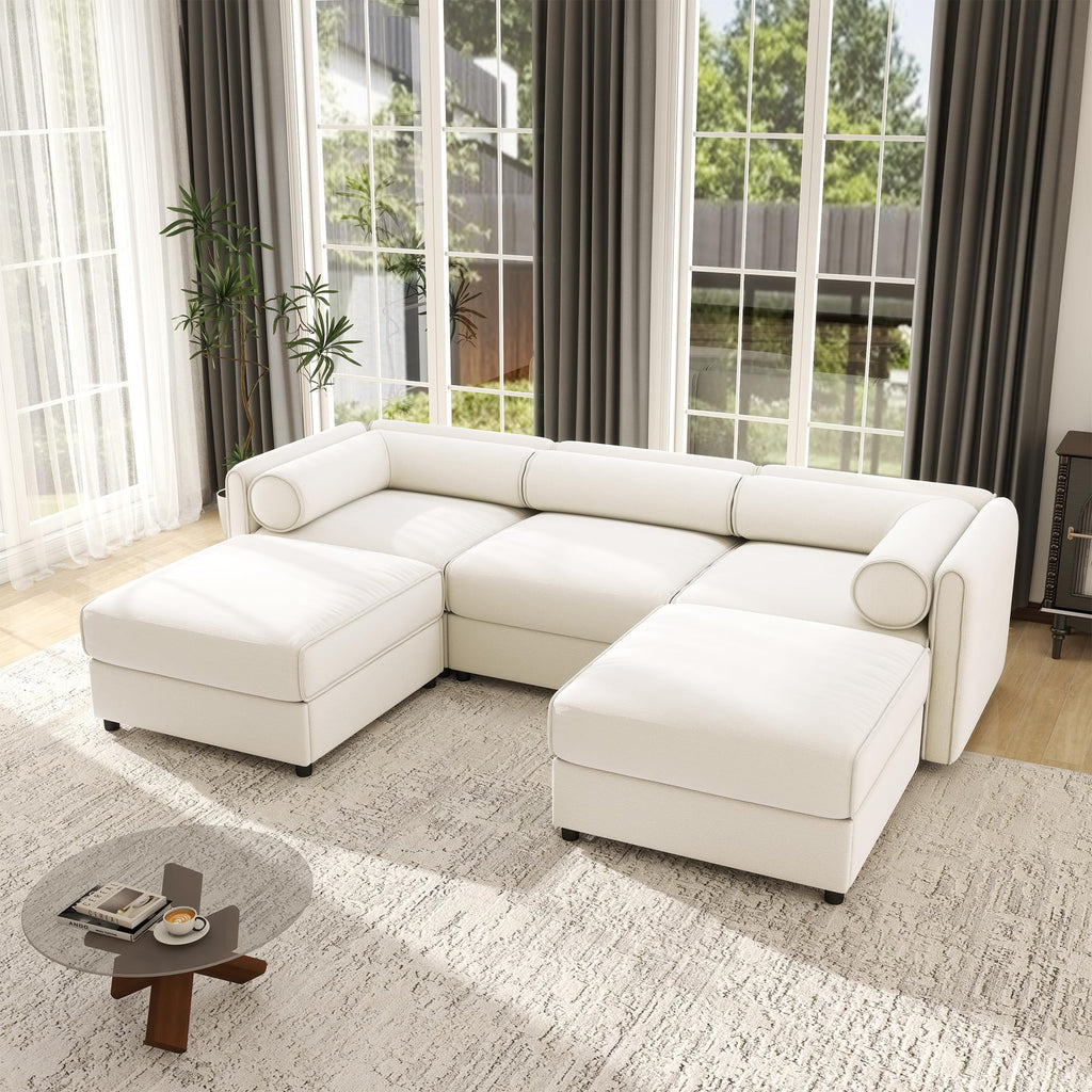 109'' Modular Sectional Sofa, Oversized 4 Seat L Shaped Couch with Storage Ottoman, Extra Deep Seat, Modern Comfy Convertible Chenille Sofa with Chaise, Lounge Couches for Living Room, Camel