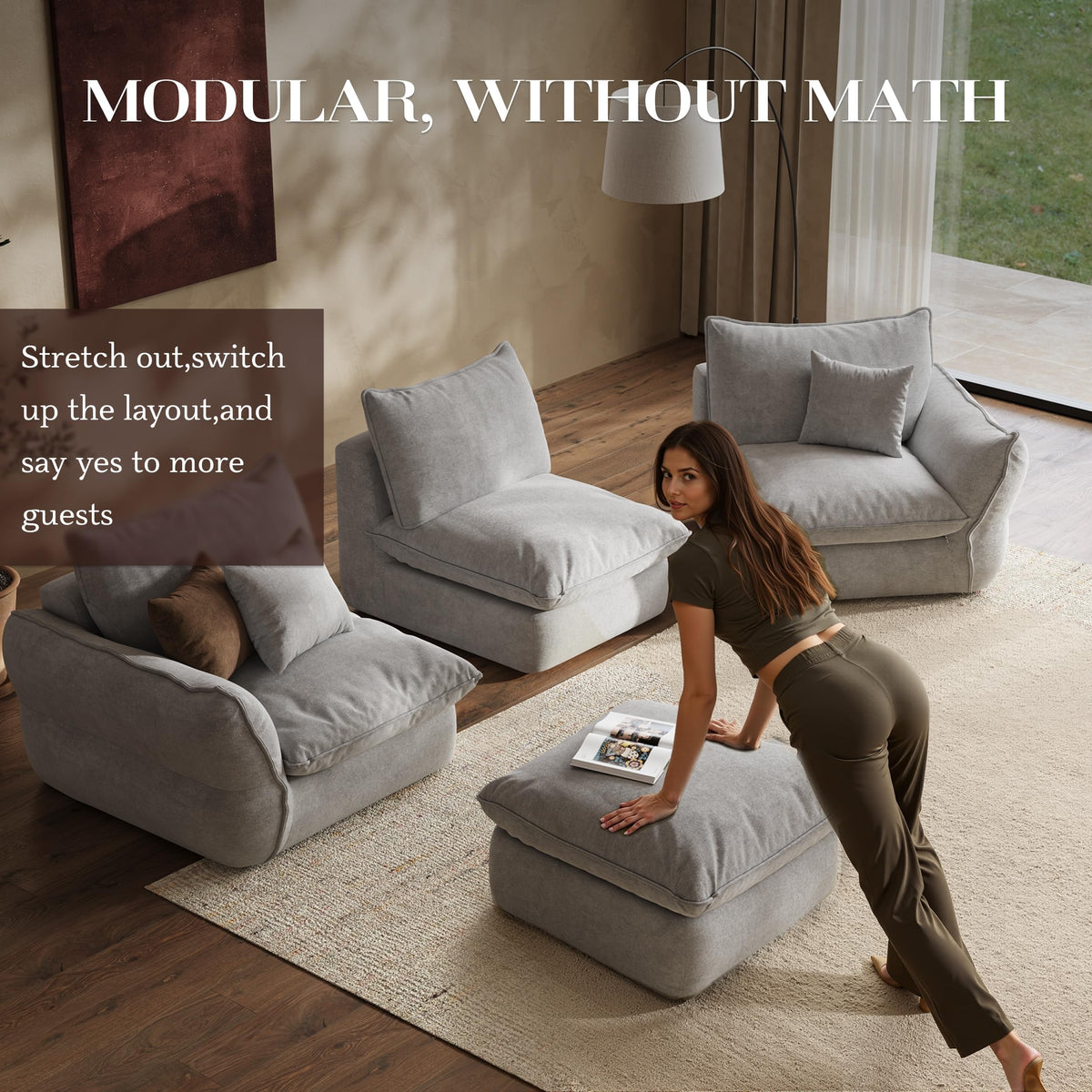 106'' Down Blend L-Shaped Sectional Sofa, Deep Seat Feather-Filled Cushions, Oversized Cloud Couch with Sink-in Comfort, Modern Living Room Sofa – Pebble Gray