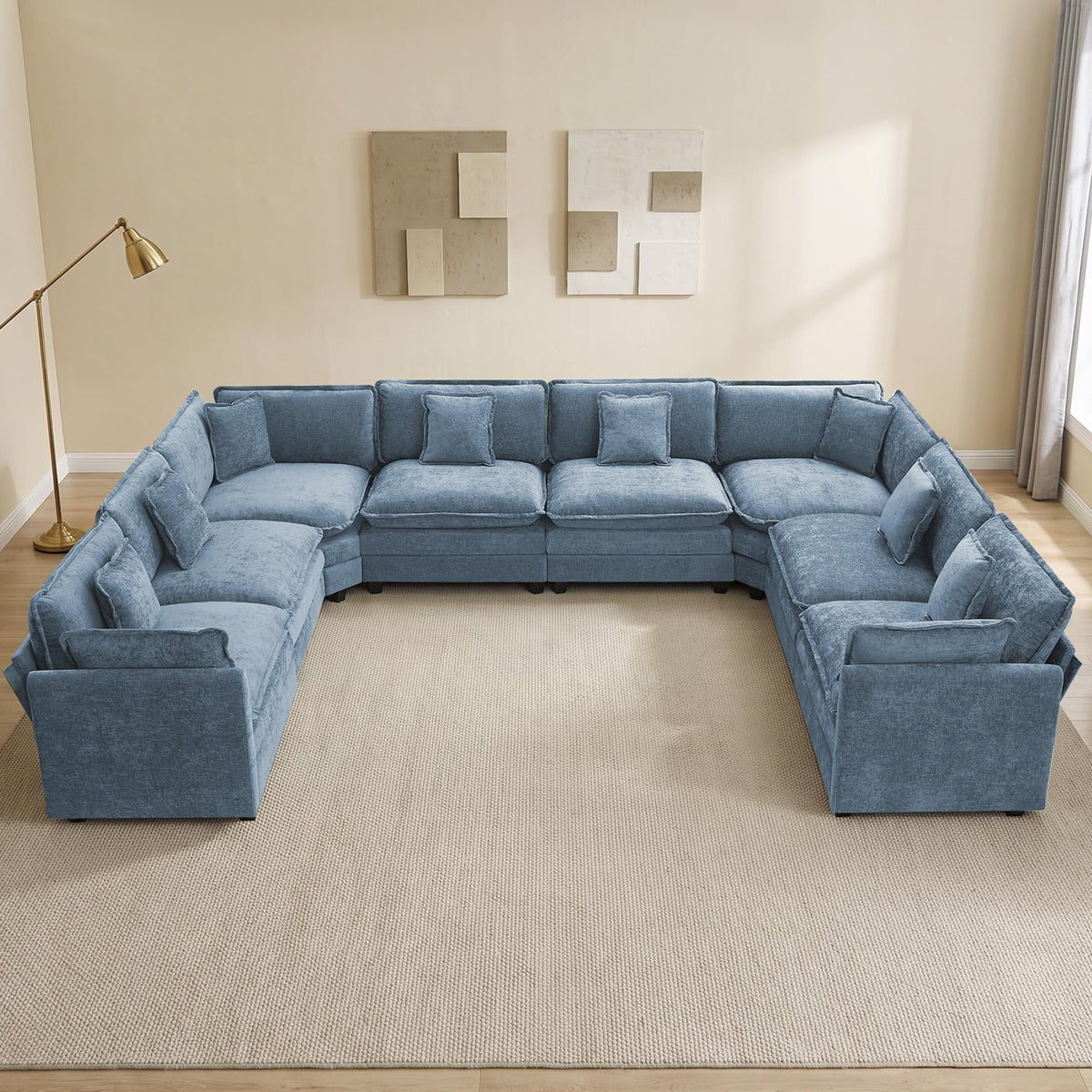 113" V-Shaped Cloud Couch, Modular Sectional for Living Room, Light Grey