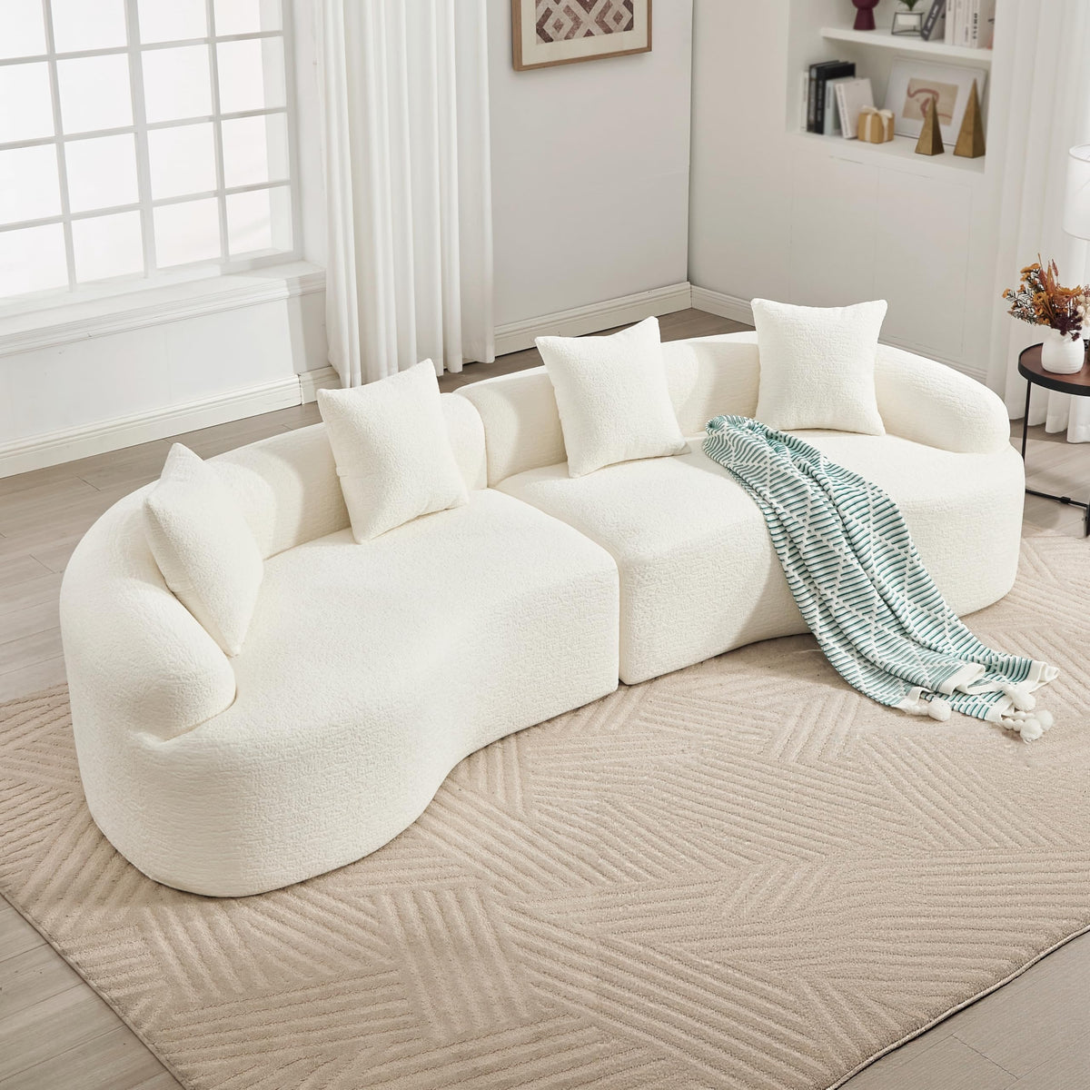 110'' ，Couches Sleeper， Sofa,Compression Modular Sectional,4 Seat，Fabric，with backrest ， armrests，High-Density, Living Room Bedroom Apartment Lounge,