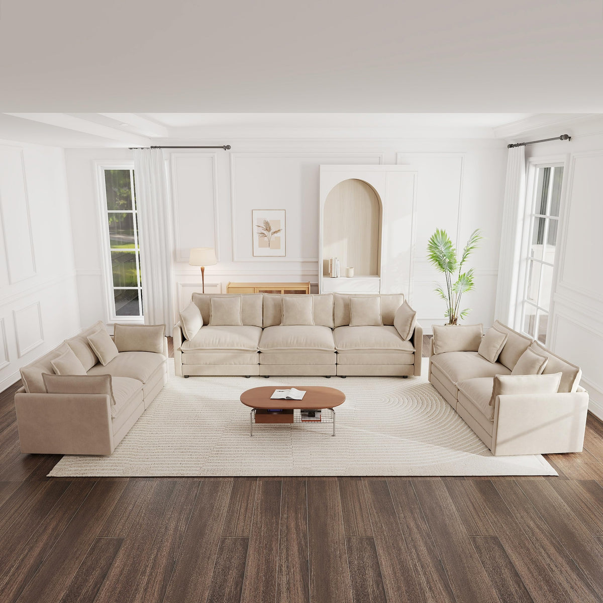 White Modular Sectional Sofa 3-Piece Set, Modern Deep Seat Chenille Couch, Loveseat, Single Sofa, Oversized Modular Couch for Living Room