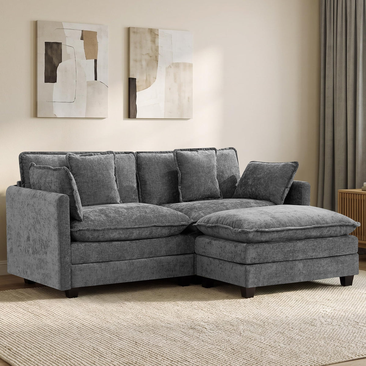 113" V-Shaped Cloud Couch, Modular Sectional for Living Room, Light Grey