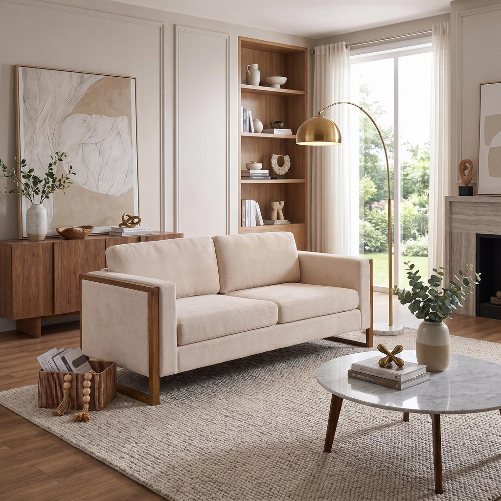 79" Modern Sofa with Solid Wood Legs,3-Seater,Living Rooms,Bedrooms,Apartm