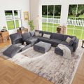 128'' Modular Sectional Sofa, 8 Seater Sectional Sofa,Chenille Modern Couch with Removable Covers, U Shaped Sofa Bed with Storage, L Shaped Cloud Couches with Ottoman, Grey Couches for Living Room