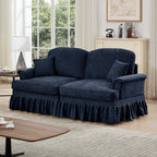 Tidyard Elegant Mid-Century Two-Seater Sofa with Flared Arms, Removable Ruffles, Spindle Legs & Chenille Fabric, Comfy Living Room Couch, Blue