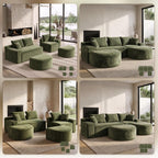 107" U Shaped Modular Boneless Sectional Sofa with 2 Curved Ottomans, Green