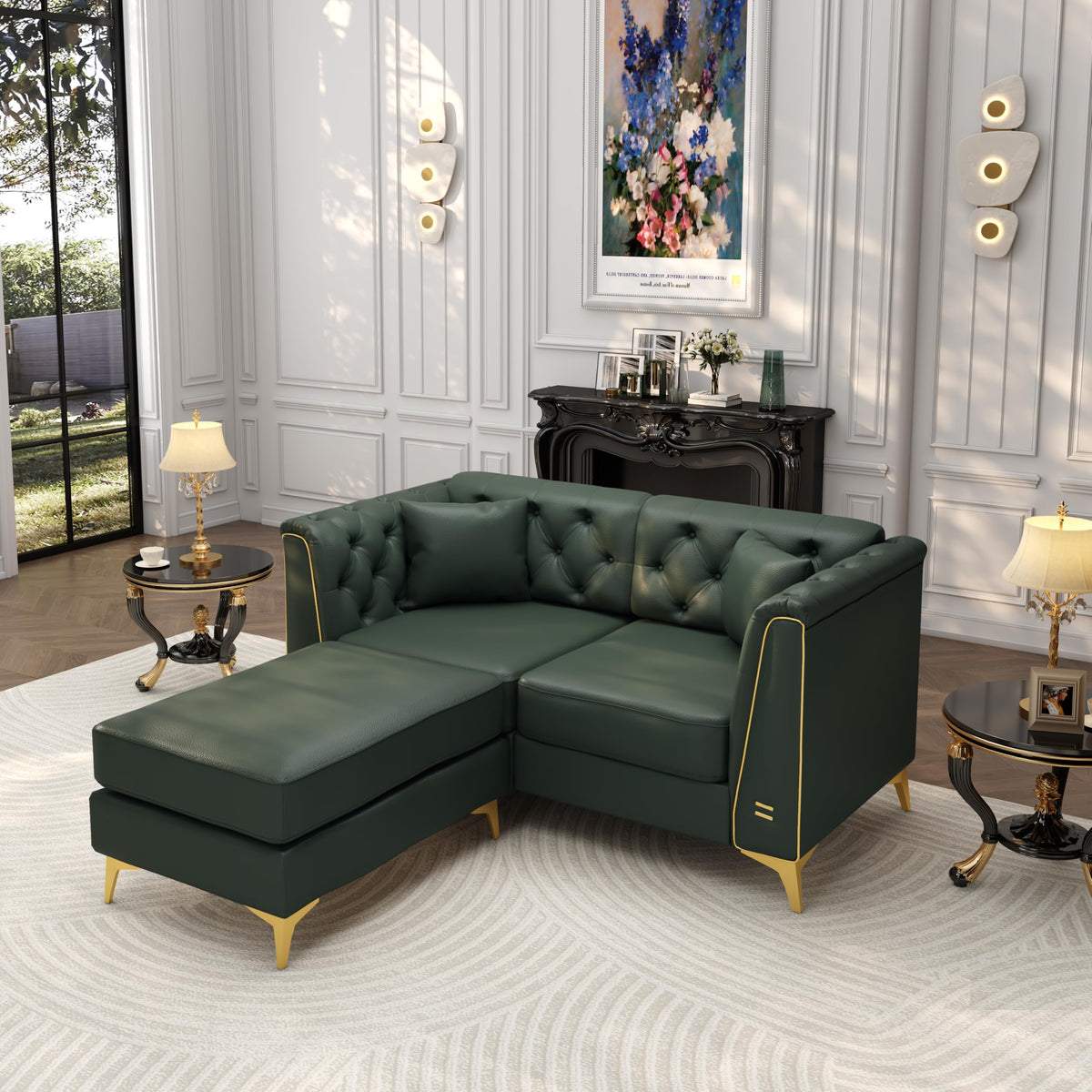 Tmsan 81.5" Green Faux Leather Modular Sleeper Sectional Sofa Couch Bed