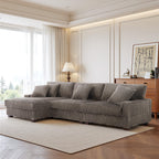 118.3" L-Shaped Modular Sectional Sofa with Chaise, Comfy Corduroy Fluffy Couch with Deep Seat, Flexible Module Combination for Living Room, Cotton Flannel Light Brown